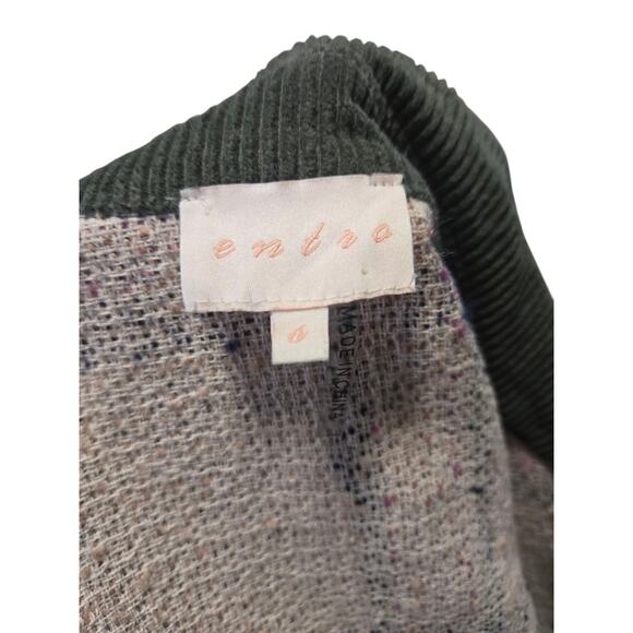 Entro cropped corduroy green and pink button up jacket, size small - Picture 3 of 4